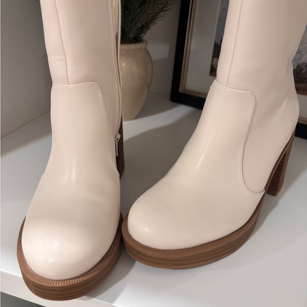 a new day Cream Mid-Calf Block Heel Boots with Side Zip - Picture 3 of 6